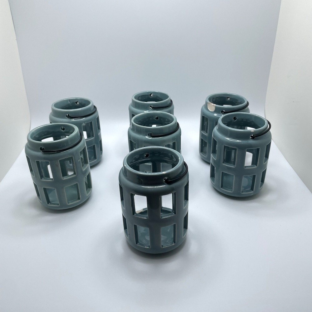 Teal Votive Candle Holders Lot of 7 - Decorative Glass Tealight Cups Set‎